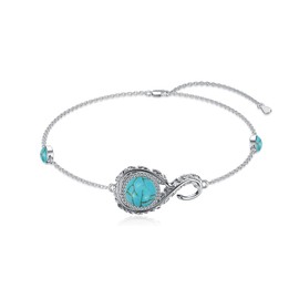 BETHZA Natural Turquoise Bracelet 925 Sterling Silver Infinity Feather Genuine Turquoise Gemstone Adjustable Link Western Boho Jewelry Gifts for Women, Sterling Silver