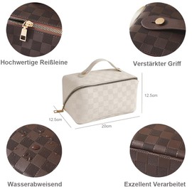 CetthooFazay Große Kapazität Kosmetiktasche,Tragbare Reise Make Up Tasche,wasserdichte PU-Leder Schminktasche,mit Transparente Trenner und Griff,18 Geburtstag mädchen，Mehrfachkompartiment-Design(Weiß)