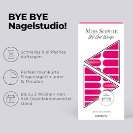 Original Miss Sophie UV Gel Nagelfolien I 20 ultra-d√ºnne Nagellack-Streifen Cranberry I UV Nagelfolien I H√§lt auf Natur- sowie lackierten, Acryl-, Gel- & Shellac-N√§geln