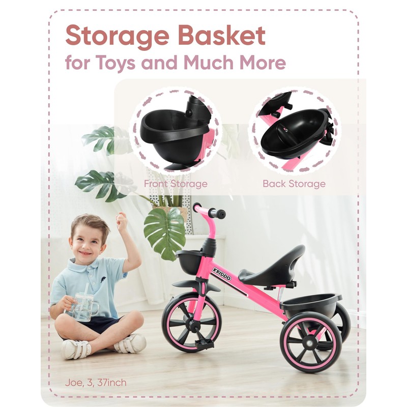 KRIDDO Tricycle for 2-5 Year Olds - Pink Toddler Trike