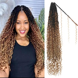 Boho Faux Locs Crochet Hair 30 Inch Goddess Locs 8 Packs Boho Soft Locs Crochet Hair with Curly Ends Pre-looped Long Bohemian River for Black Women (OT1B/30/27#, 30 Inch (Pack of 8))