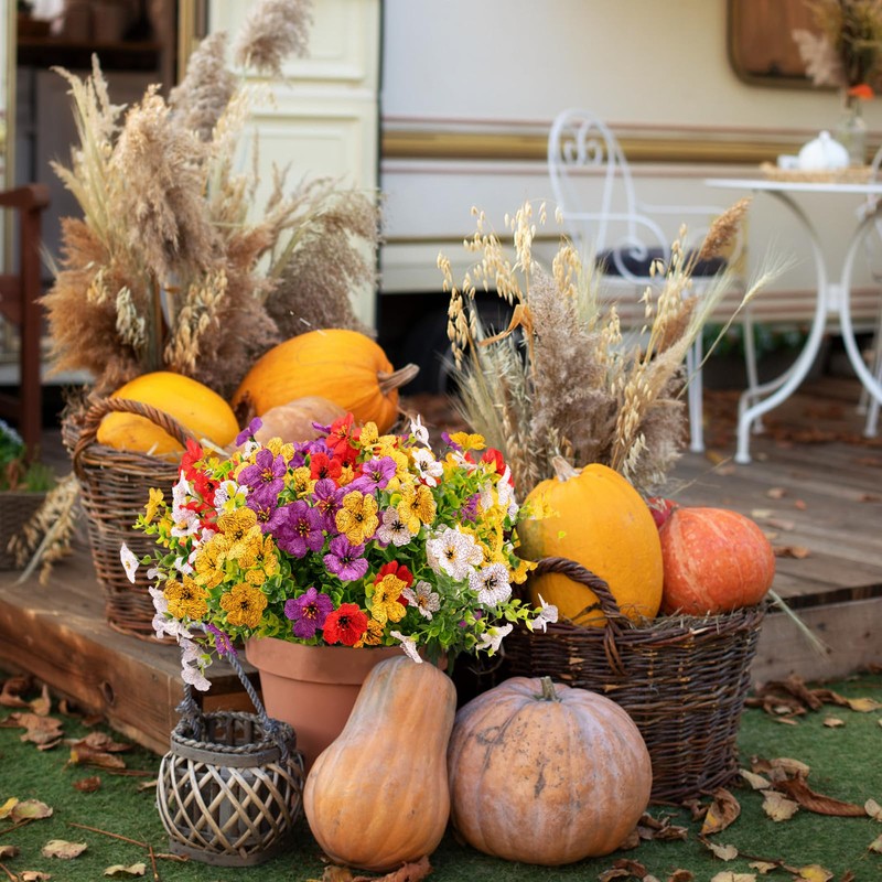 WOHSEROM 8 Bundles Artificial Violet Flowers Outdoor Indoor, UV Resistant