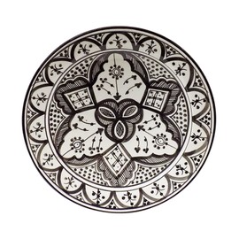Ceramic Plates Moroccan Handmade Serving, Wall Hanging, Exquisite Colors Decorative Large 12 inches Diameter White & Black