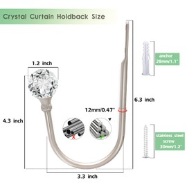 Curtain Holdbacks 4 Pack Curtain Tieback Hooks Crystal Curtain Holdbacks Silver Curtain Holders for Drapes Wall Mount Drapery Holdback Hooks Decorative Metal Curtain Tiebacks Window Treatment Holdback