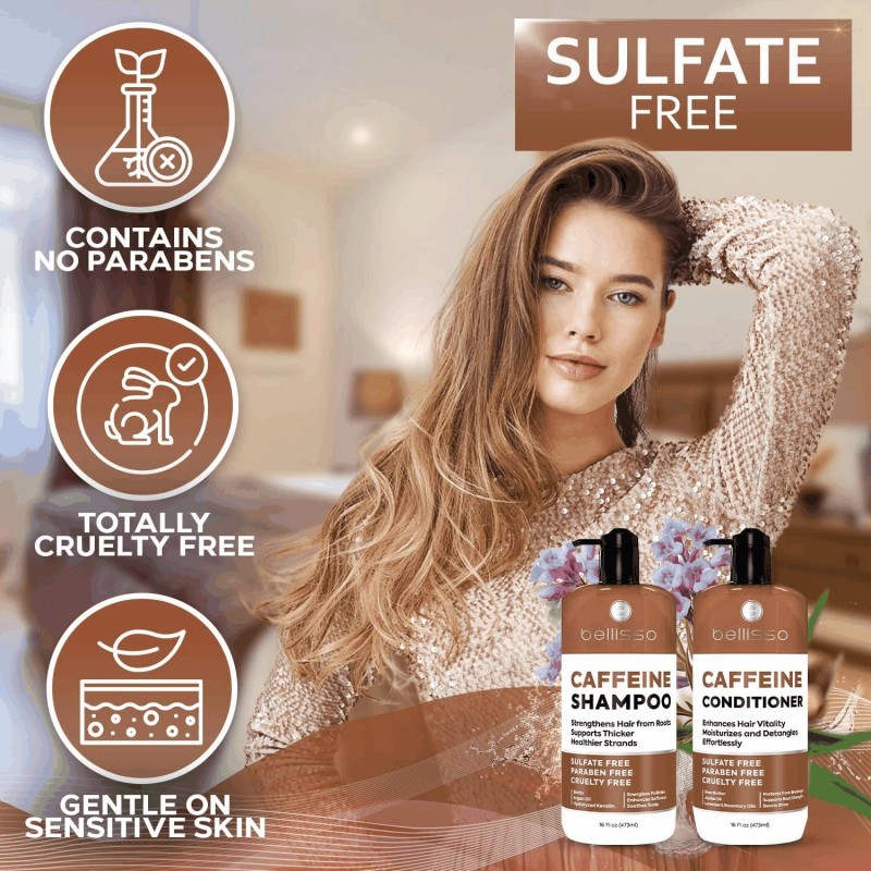 Bellisso Caffeine Shampoo and Conditioner Set Volumizing Boosting for Women