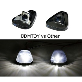 iJDMTOY Black-Out Smoked Lens Xenon White LED Illuminated Cab Roof Clearance Marker Lamps Compatible with Truck SUV 4x4, 5-Piece Roof Running Light Set Powered by (5) 5050-SMD LED Bulbs
