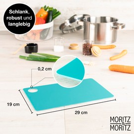 Moritz & Moritz 4 x Flexible Plastic Thin Chopping Boards, Each 29 x 19 cm, Cutting Mat, Flexible Chopping Board, for Safe Cutting with Handle Opening (Colourful)