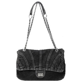 Farcauo Jean Purse for Women Trendy Denim Handbag with Chain Strap Black Shoulder Bag Large Capacity Tote Bags