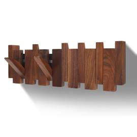 DABRORICESTAR Natural Solid Wood Wall Mounted Coat Rack - 6 Hooks Piano Coat Rack | Walnut Coat Rack | Wooden Coat Rack for Wardrobe, Entryway, Bedroom, Guest Room, Kitchen