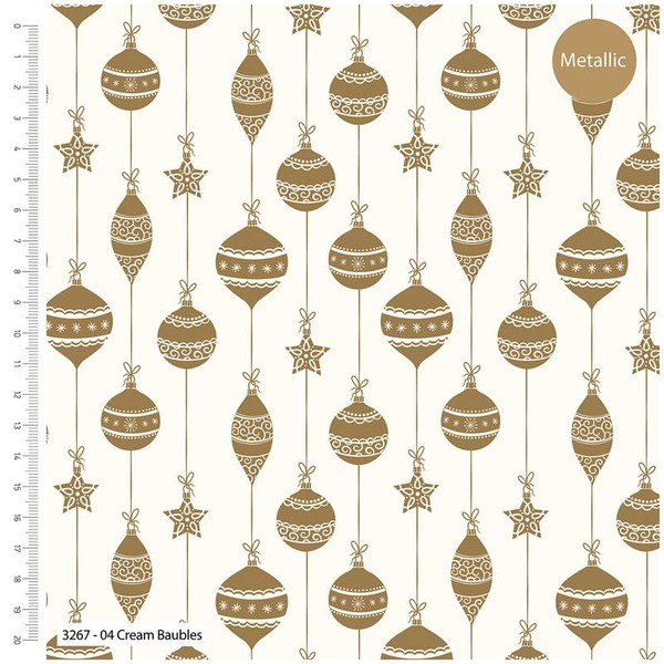 Metallic Baubles-Christmas Printed Cotton Fabric 44’ Wide Approx. 100% Cotton.