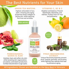 LILY SADO TEA+C Green Tea + Vitamin C Super Serum - Natural Vegan Serum - Best Antioxidant, Anti-Wrinkle Moisturizing Formula - Softens, Hydrates, Firms & Tones for Luscious, Radiant Skin