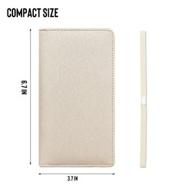 LOLOMLO Checkbook Cover for Duplicate Checks, Stripes Criss Cross Embossed PU Leather Check Book Holder for Top Side Tear Register, RFID Blocking Wallet with Elastic Strap & Pen Slot, Light Champagne