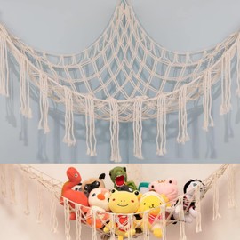Boho Stuffed Animals Net or Hammock Large, Macrame Stuffed Animal Net or Hammock Hanging Net for Plush Toy Holder Squishmallow Net Toy Hammock for Stuffed Animals Storage