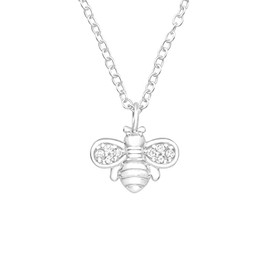 Laimons Girl's Bee Pendant Necklace 10 x 7 mm Zirconia and Chain 45 cm Made of 925 Sterling Silver, Silver, Cubic Zirconia