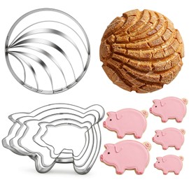 Concha Cutter Set, 5 Pcs Pig Cookie Cutters with Concha Stamp Mold, Stainless Steel Mexican Bread Mold for Pan Dulce Mexicano Cortadora De Pan Hot Chocolate