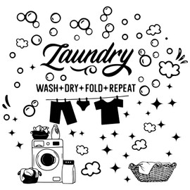 CREATCABIN Laundry Wall Decor Stickers Laundry Room Decals Decor Wall Art Quote Wash Dry Fold Repeat Stickers Black Laundry Signs Vinyl Sticker for Apartment Washing Machine Decoration 22.8x15.8Inch