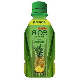 Iberia Aloe Vera Juice Drink, Pineapple, 9.5 Fl Oz (Pack of 6), with Pure Aloe Pulp, Aloin-Free, No Artificial Flavors Preservatives or Colors, Gluten Free, Vegan, BPA Free Convenient Healthy Juice