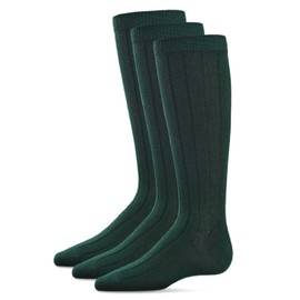 MeMoi - Paquete de 3 pares de calcetines básicos de mezcla de algodón acanalado para niño, Verde cazador, 12-14