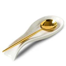 Hasense Spoon Rest for Stove Top, Porcelain Large Spoon Holder for Kitchen Counter, Cooking Utensil Rest for Thankgiving, Housewarming Gift, Dishwasher Safe & Heat-Resistant,White