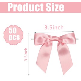 Pink Satin Gift Bows, 3.5 x 3.5 inches, 50-Pack, Twist Tie Decorative Bows for Wedding, Party, Gift Wrapping