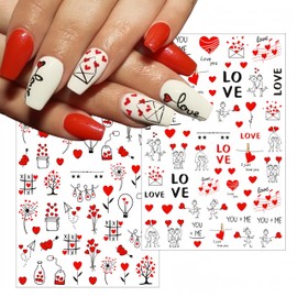 6Sheets Valentine's Day Nail Stickers 3D Self-Adhesive Nail Art Supplies Red Lovers Balloons Designs Sticker Romantic Nail Design Nail Stickers Decor for Women Girls Valentine's Day Nail Decorations