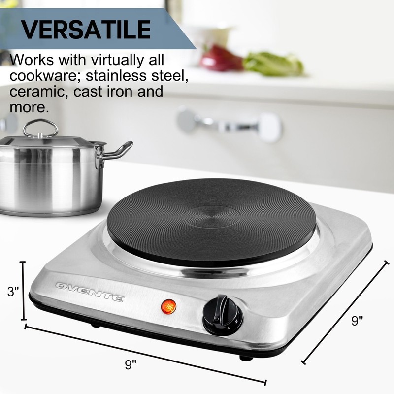 OVENTE Electric Countertop Single Burner, 1000W Cooktop with 7.25 Inch