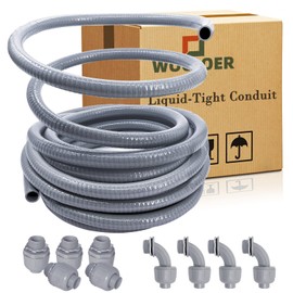 50 Foot Liquid-Tight Conduit Kit - 1/2inch Flexible Non Metallic Liquid Tight Electrical Conduit and 5 Straight and 4 Angle Fittings Included. 1/2" Dia