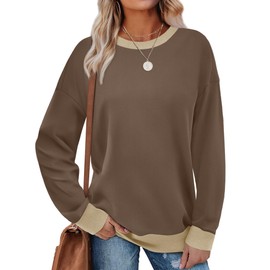 Saloogoe Womens Tops Long Sleeve Loose Fit Sweatshirts Fashion Fall Clothes 2024 Trendy Outfits Brown XL