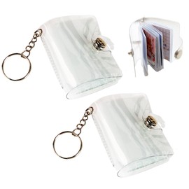 VOMZIKL Pack of 2 Small Key Fob Photo Album Card Holder Clear Bag Photo Album Key Ring Mini Portable Photo Album Photo Album 2 Inch Key Ring, White