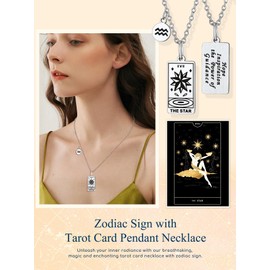 Suplight Tarot Card Necklace Horoscope Chain Stainless Steel Lucky Rectangle Amulet Charm Pendant for Tarot and Horoscope Lovers, Silver/Gold, 45 + 5 cm Chain Length, Sterling silver, stainless steel