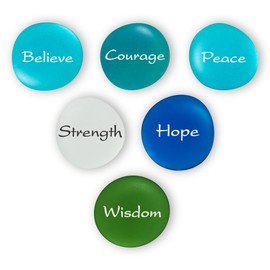 The Mermaid's Message I, Frosted Sea Glass Stones, Six Inspiring Words in Beach Colors, by Lifeforce Glass.