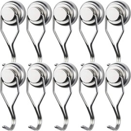 MIKEDE Magnetic Hooks Heavy Duty, 60 lb+ Strong Swivel Swing Neodymium Magnetic Hooks for Hanging, Strong Magnet Hanger for Cruise Cabins, Locker, Toolbox, Home, Kitchen - Pack of 10