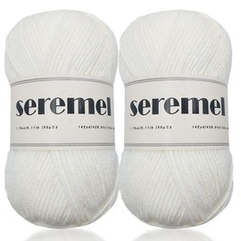 Seremel 4Ply Acrylic Soft Yarn 2 Balls 1Pack, Crochet Yarn Total 3.4Oz (100g)/280Yds (260m) 2 Pcs, Crocheting/Knitting #4 Medium Yarns Easy to See Stitches, Worsted Beautiful Color (White)