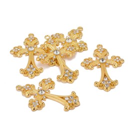 Stiesy 5pcs Vintage Cross Charms Baroque Style Rhinestone Cross Big Pendant Charm Golden Plated Crucifix Dangle Charms for Jewellry Bracelet Necklace Earring Making DIY Crafts Gifts Ornament
