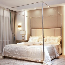AIKASY Outer Support Canopy Frame Post Queen Size Stainless Steel Four Corner Bracket Fit for Metal/Wood Bed Bedroom Decor (Silver)