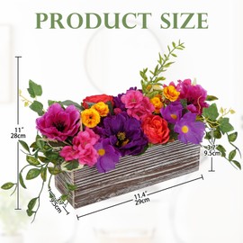 DILATATA Flower Arrangement with Wooden Vase 10" Artificial Flowers in Pot - Fake Flowers in White Rectangular Wooden Vase Potted Faux Flower Centerpieces for Table Decor Living Room - Purple