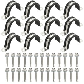 PATIKIL 12Pcs Pipe Clamps, 1-9/16 Inch 304 Stainless Steel Rubber Cushioned U Bracket Conduit Clamps Pipe Strap Wire Clips with Hexagonal Screw for Tube Hose Cord Installation, 40mm