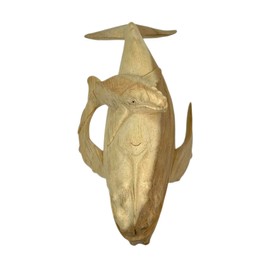 Contrast Beautiful Carved Teak Wood Humpback Whale and Baby Tabletop Statue 20 Inches Long, Brown