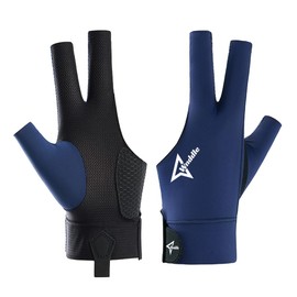 Wnddle Pool Glove Left Hand, Billiard Pool Gloves for Left Hand 3 Finger, Billiards Glove, Quick-Dry Breathable, Snooker Cue Sport Glove Popular Sizes for Men & Women (Blue)