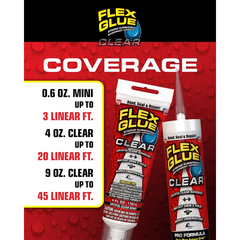 Flex Glue, Super Strong, Transparent, Rubberized Waterproof Adhesive, Works Underwater,