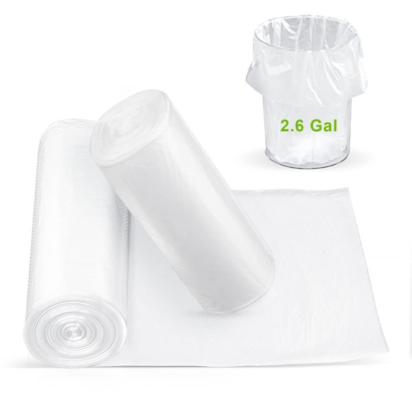 Clear Trash Bags - 100 Clear 2.6 Gallon Small Garbage Bags（white） for home office kitchen Trash Can Bathroom Bedroom