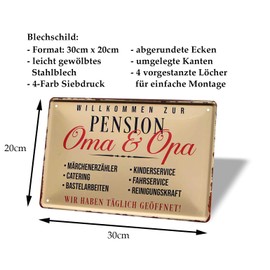 Tin Sign Pension Grandma and Grandpa - Metal Sign for Grandma and Grandpa - Retro Decorative Sign for Grandparents - Decoration Gift Idea Grandchildren Grandmother Grandfather - Hotel Hostel Omama
