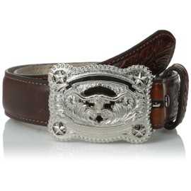 Nocona Boys Western Belt, Brown,Tooled Longhorn Buckle, 1-1/4", Size 24