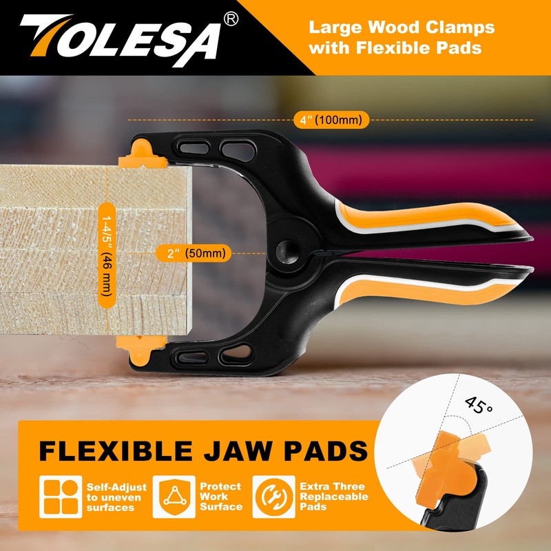 TOLESA Heavy Duty Spring Clamps 4 Inch 8 Pcs Large