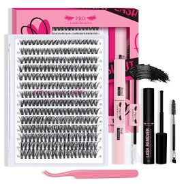 DIY Lash Extension Kit 280pcs Lash Clusters D Curl Eyelash Extension Kit Individual Lashes with Lash Bond and Seal Lash Remover Lash Applicator Easy to Apply at Home(40D-9-16mix Kit)