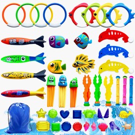 NINGESHOP 45-Piece Diving Toy Set for Children, Diving Toy, Diving Rings, Children's Set, Pool Toys, Pool Party Gift, Water Toy Children, Swimming Pool Toy, Girls Boys 5-12 Years