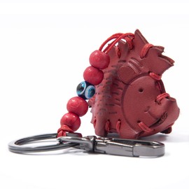 Handmade Leather Hedgehog Keychain, Hanging Bag Charm for Purse and Backpack | Porcupine Handbag Tassel Accessory for Men and Women (Red)