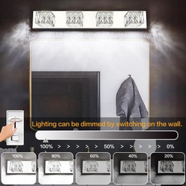 ZUZITO Modern Bathroom Light Fixtures - Crystal 4 Light Bathroom Vanity Light 5CCT Dimmable - LED Chrome Vanity Lighting Fixture