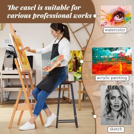 74.8" H-Frame Oak Easel, Floor Standing Easels French Easel with Drawer, Solid Beech Wood Easel, Painting Canvas Holder Stand, Tilts Flat Artist Easel, Height Angle Adjustable Wooden Color