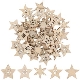 50pcs Wooden Star Slices Mini Star Embellishments DIY Crafts Stars Wooden Star Shape Tags for New Year Valentine